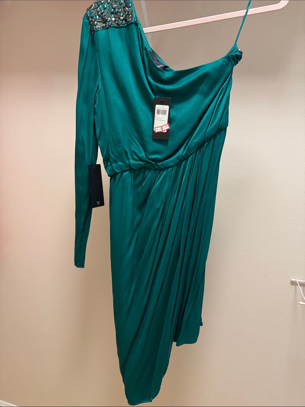NWT GUESS Green Tulip Skirt One Shoulder Rhinestone Cocktail Dress Size S